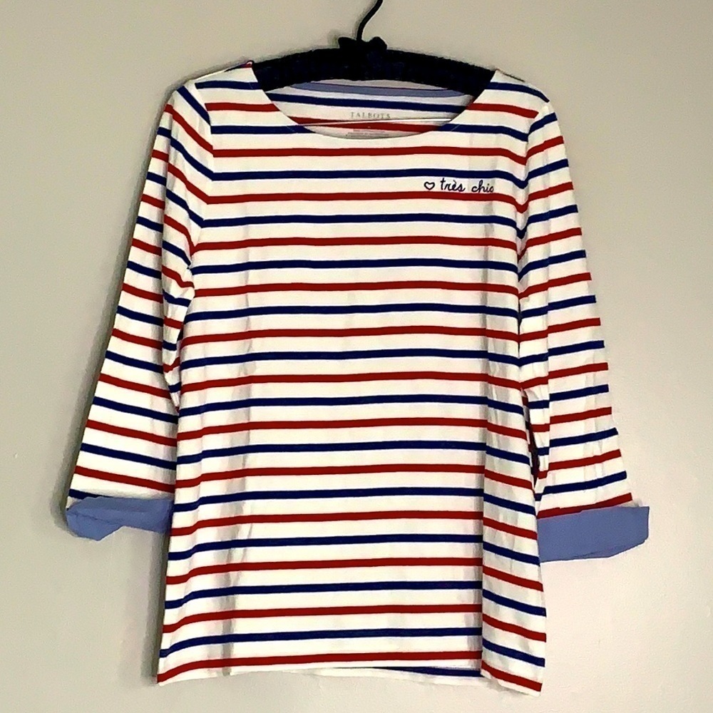 Talbots stripe layer Long Sleeve shirt tres chic top medium nwot